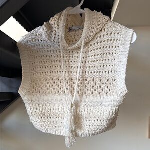 Cream Crochet Knit Hooded Vest